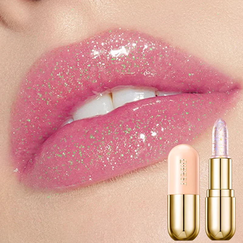 Lápiz labial con brillo que cambia de color QIBEST: bálsamo labial hidratante de gelatina cristalina con brillo y efecto voluminizador.