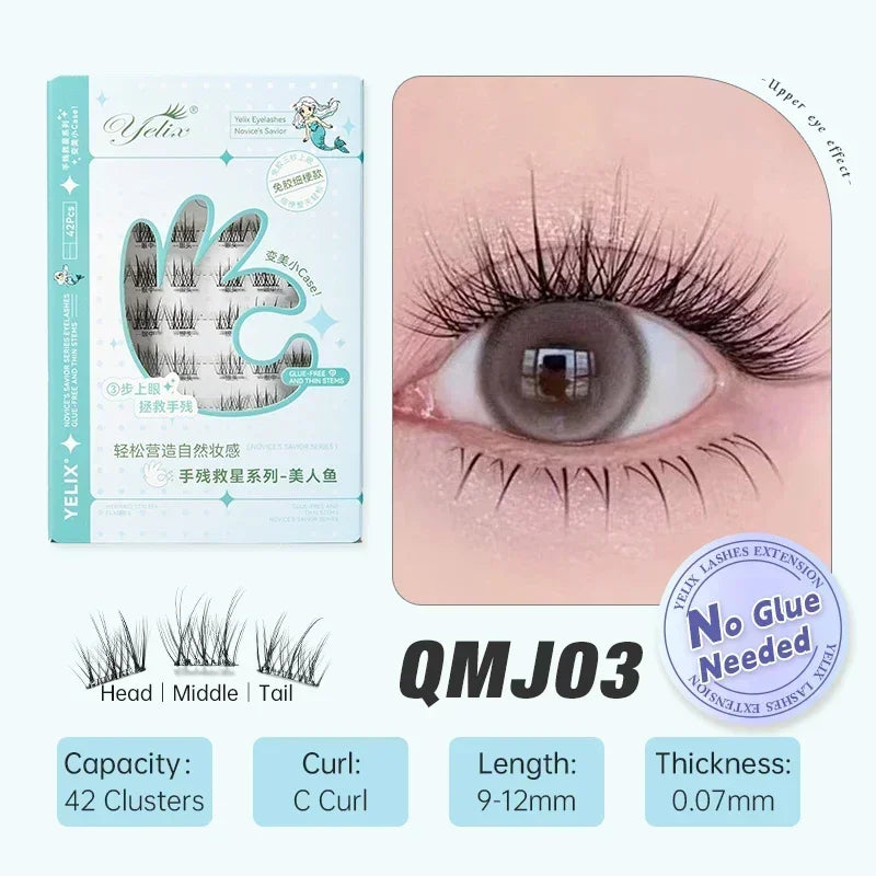 Yelix Fairy Glue-Free Reusable False Eyelashes – Easy DIY Segmented Lashes for Natural Look