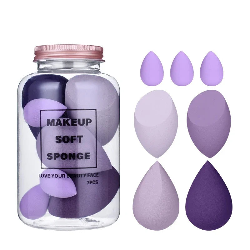 Juego de 7 esponjas de maquillaje con degradado LuxuryGlow con caja de cartón para guardar huevos: suaves y reutilizables.
