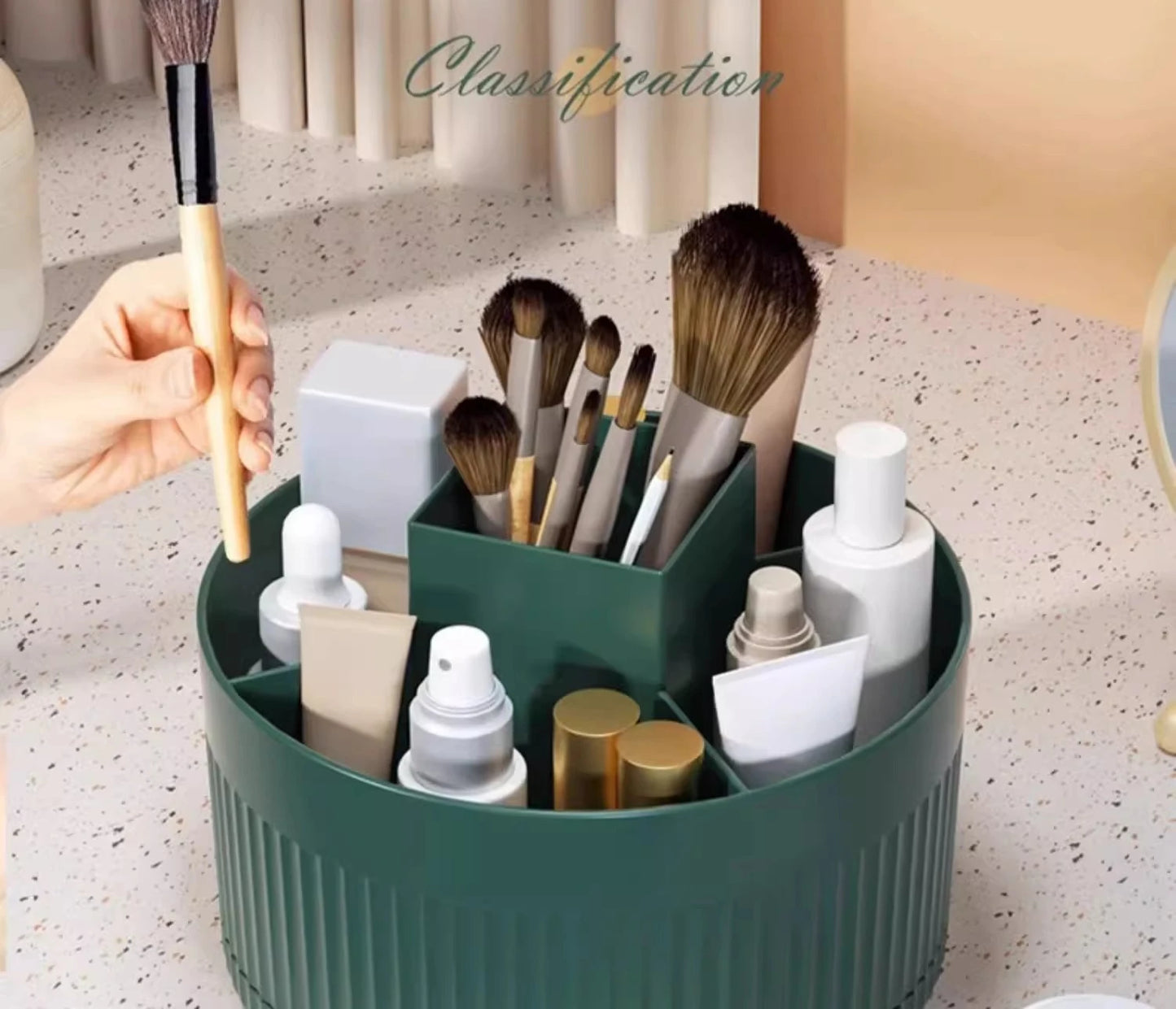 LuxuryGlow 360° Rotating Makeup Organizer Box — Desktop Cosmetic & Jewelry Holder