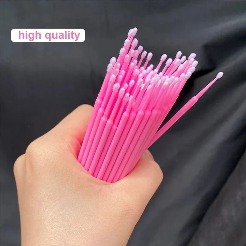 JPNPL MJ 100PCS Microcepillos para Pestañas – Hisopos de Algodón para Limpiar Extensiones de Pestañas