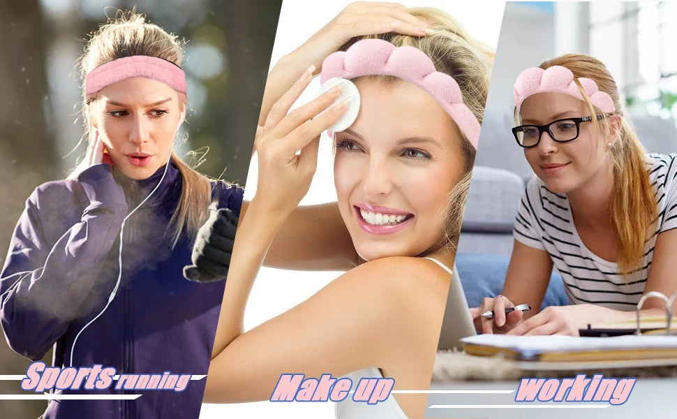 LuxuryGlow 3Pcs Microfiber Headband & Wristbands Set — Face Washing, Spa & Skincare