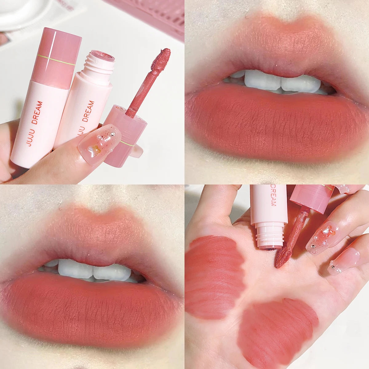 JUJU DREAM 6-Color Matte Lip Glaze Set – Long-Lasting, Velvet Non-Stick, Nude Finish