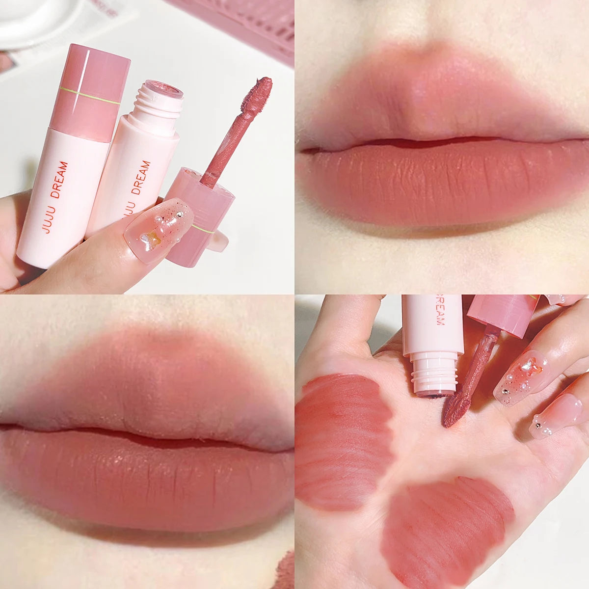 JUJU DREAM 6-Color Matte Lip Glaze Set – Long-Lasting, Velvet Non-Stick, Nude Finish