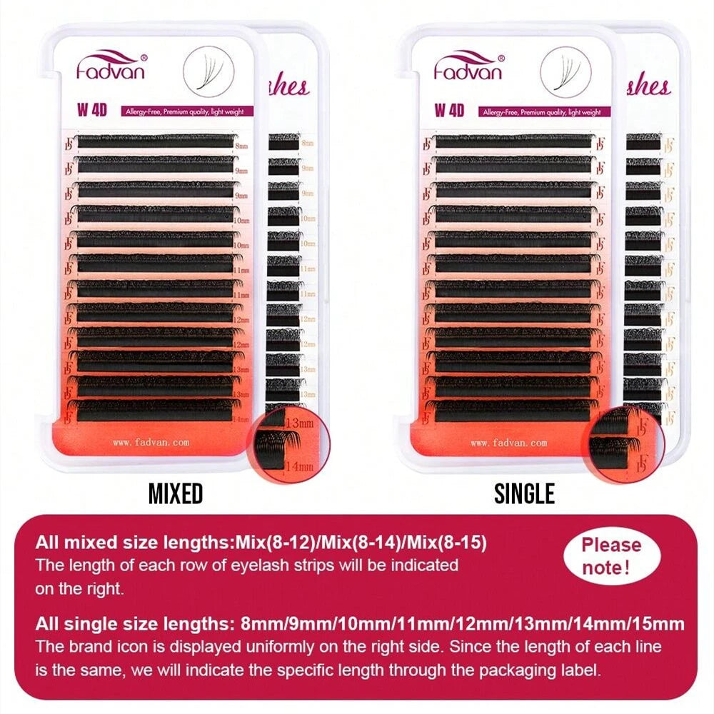 FADVAN 4D W-Shaped Eyelash Extensions – C/D Curl, Premade Volume Fans