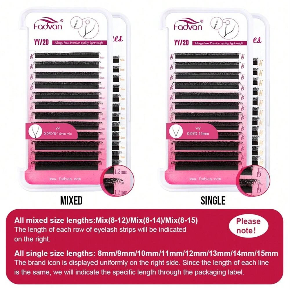 Fadvan 2D/3D YY Shape Premade Volume Eyelash Extensions – Natural Soft 0.07mm C/D Curl Lashes