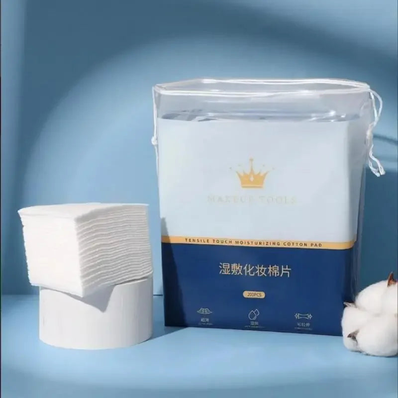 LuxuryGlow 200PCS Wet Cotton Stretch Pads | Disposable Makeup Remover & Mask
