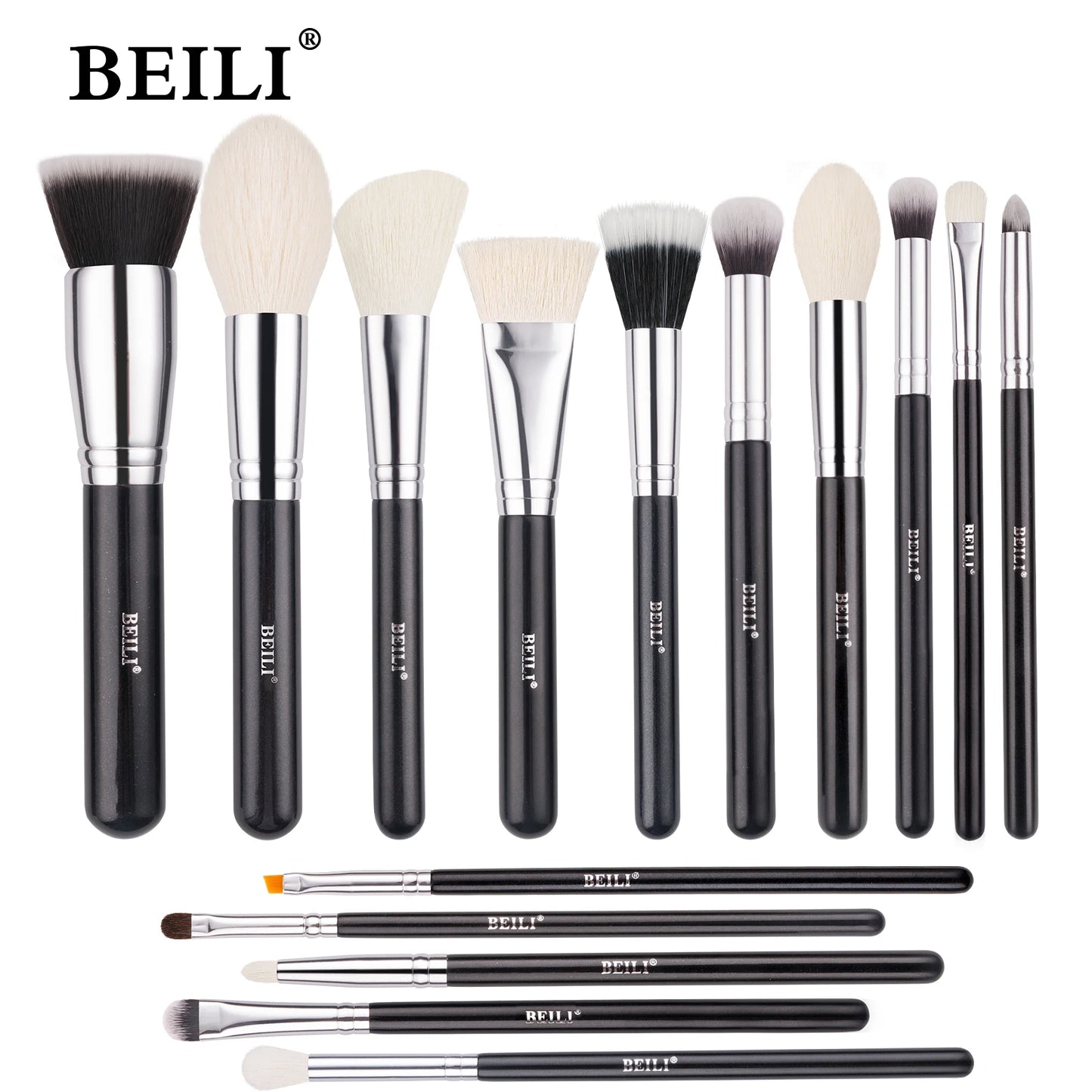 BEILI 30pcs Black Makeup Brush Set – Goat Hair & Synthetic Professional Kit C150