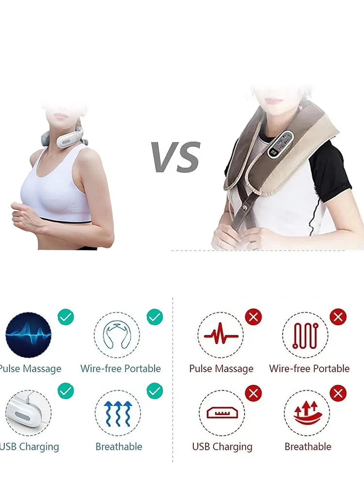 Máquina de masaje cervical LuxuryGlow con 4 unidades de calefacción, protección para cabeza y cuello, respiración, vibración ligera y compresas calientes para la columna cervical.