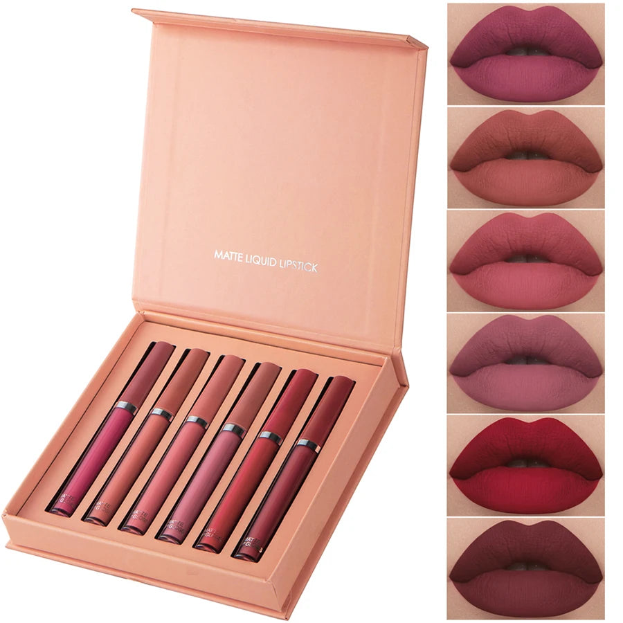 Set de brillo labial mate MAXFINE: 6 labiales resistentes al agua y de larga duración en caja de regalo
