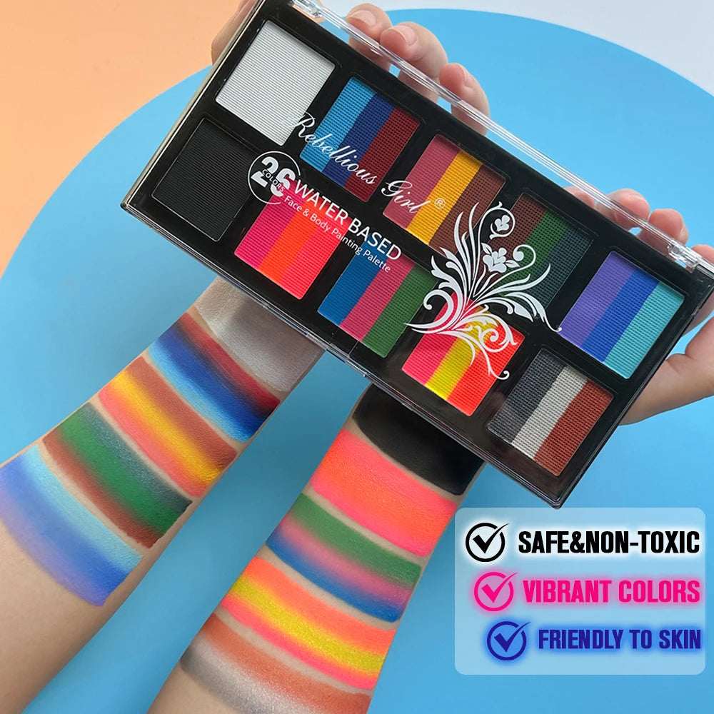 VERONNI 10-Color Body & Face Paint Kit with Brush – Safe Makeup for Kids & Adults