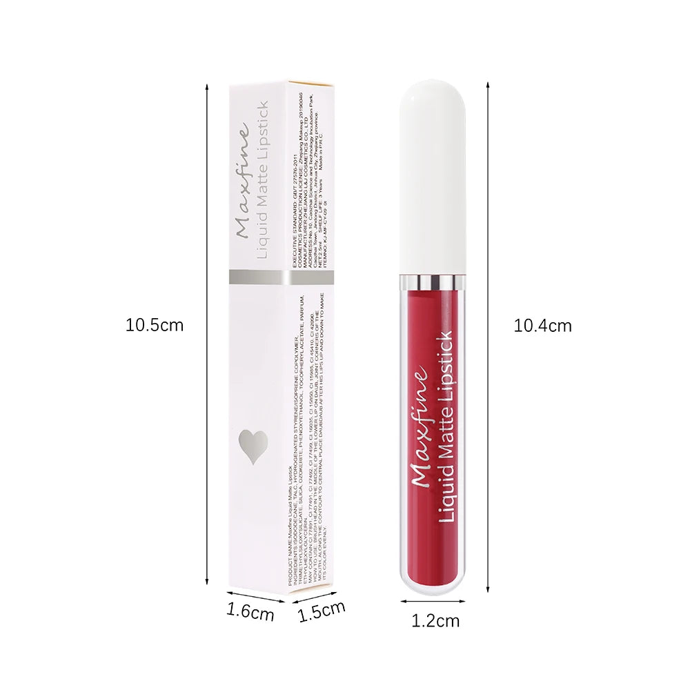 Lápiz labial líquido mate MAXFINE: alta pigmentación, resistente al agua y antiadherente.