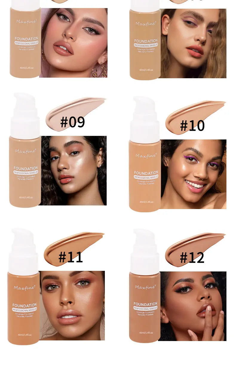 Base de maquillaje líquida MAXFINE: resistente al agua, al sudor y de cobertura total (30 ml)