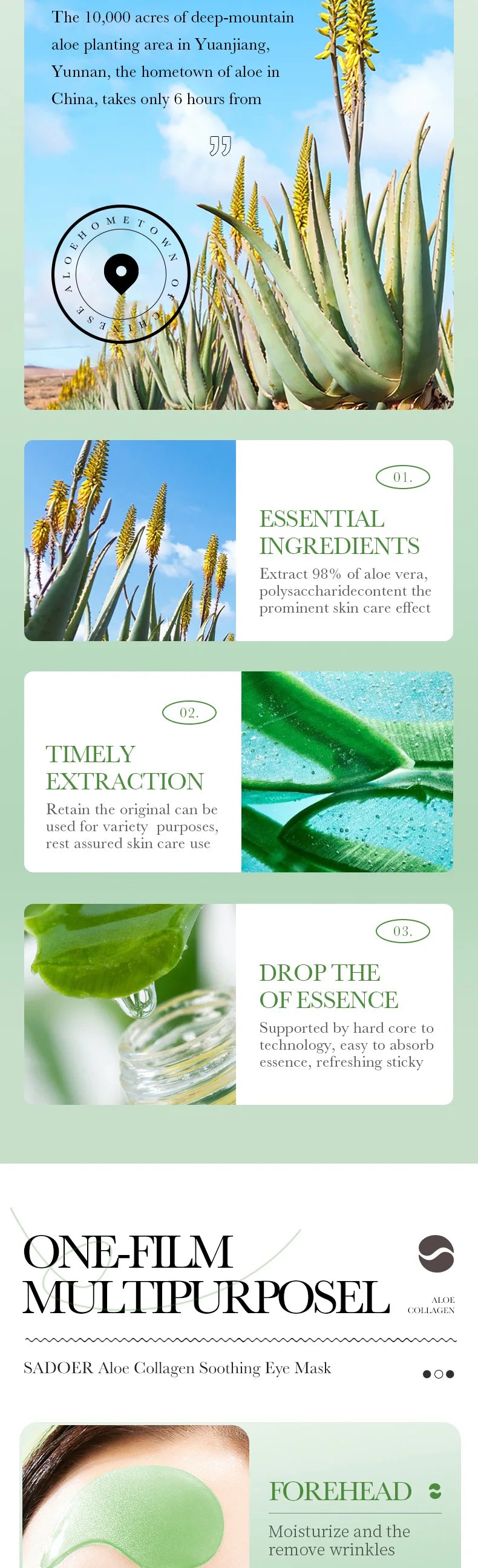 SADOER Aloe Vera Collagen Eye Masks | 60pcs Anti-Dark Circle & Puffiness Patches