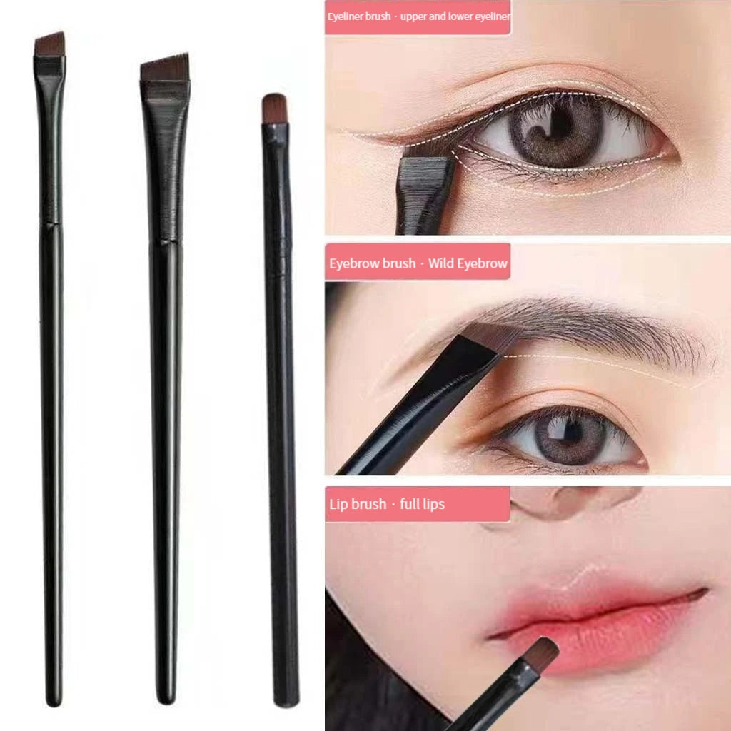 LuxuryGlow 3PCS Precision Eyeliner & Eyebrow Contour Brush Set – Soft Fiber Makeup Tools