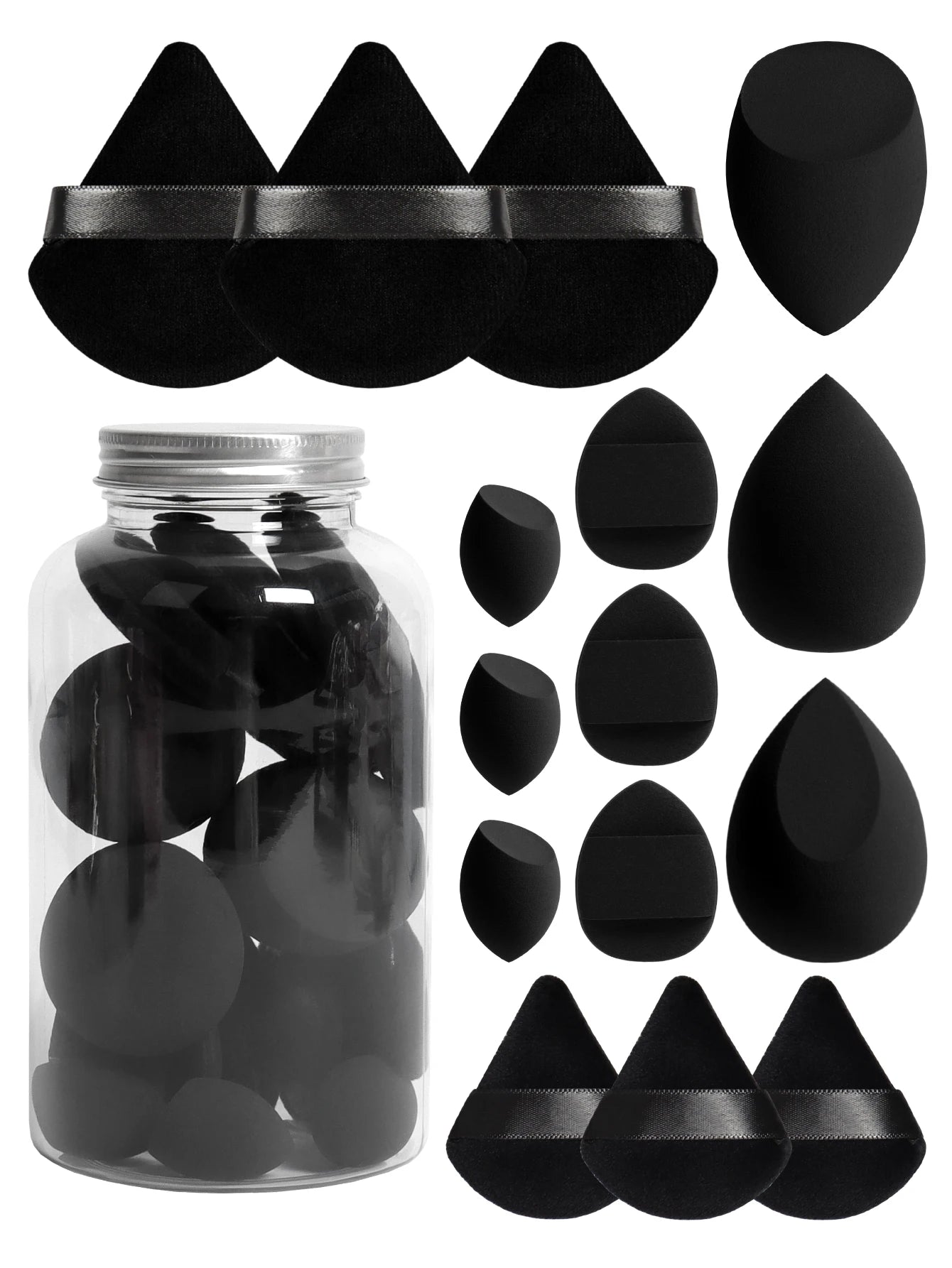 LuxuryGlow All-in-One Makeup Puff Set – 15 Pcs Assorted Beauty Blenders & Powder Puffs
