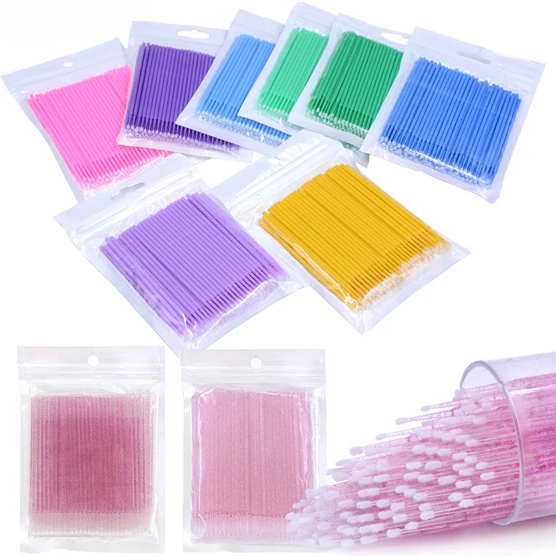 JPNPL MJ 100PCS Microcepillos para Pestañas – Hisopos de Algodón para Limpiar Extensiones de Pestañas