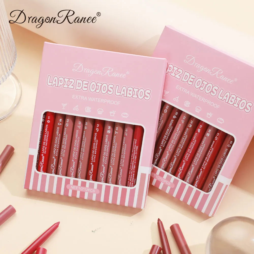 Delineador de labios mate Dragon Ranee de 12 colores: resistente al agua, a las manchas y de larga duración.