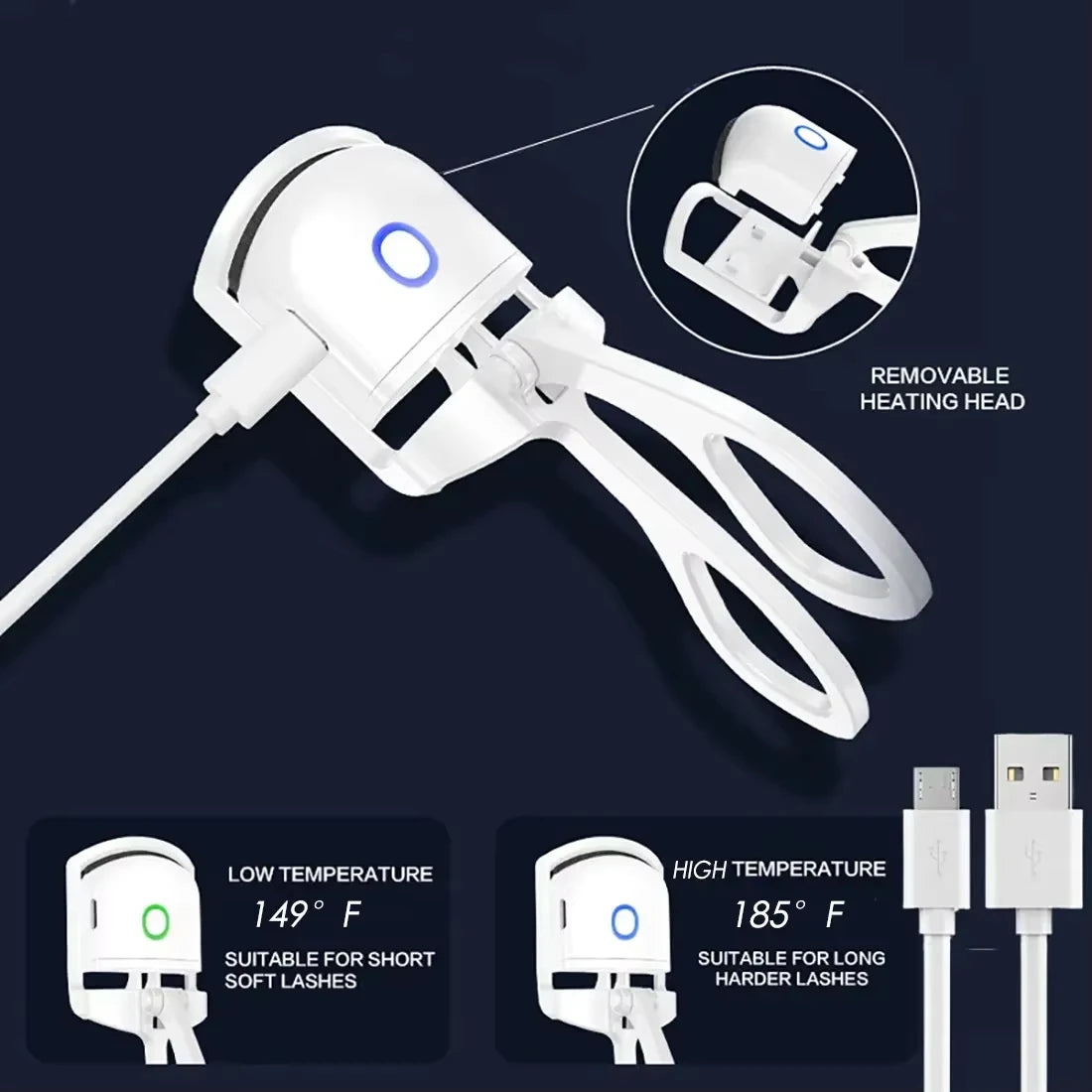 Rizador de pestañas eléctrico LuxuryGlow: rizado duradero, recargable y con suave calor.