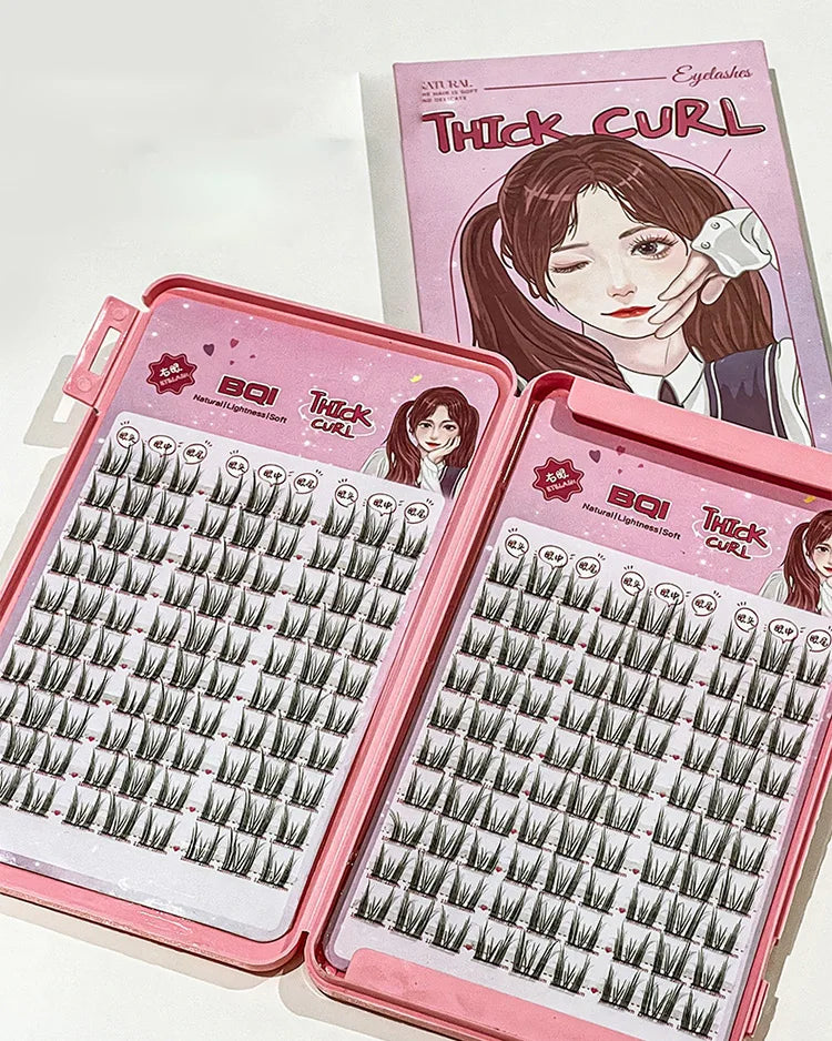 BQI Lazy Cat Elf Eyelash Book – 180pcs DIY Lash Clusters with Glue Set