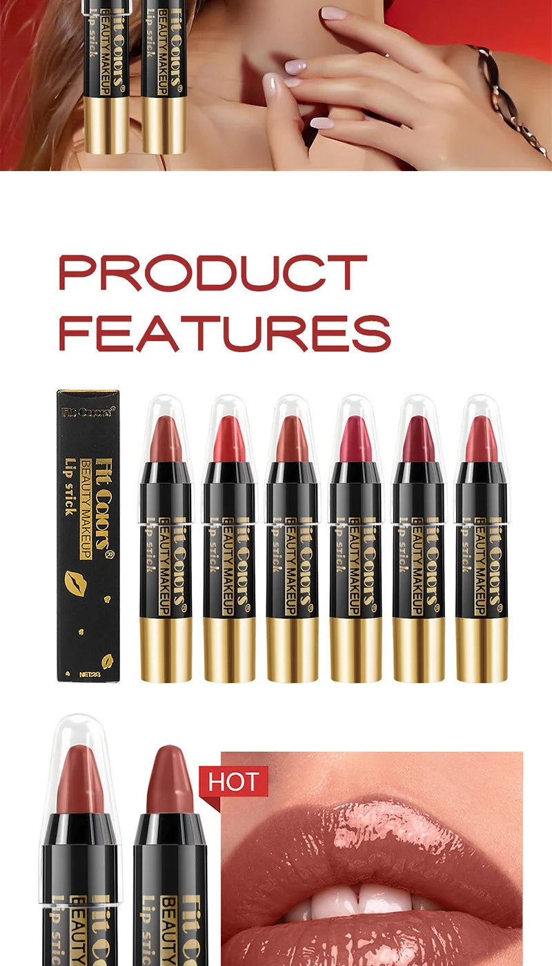 Set de lápices labiales LuxuryGLOW Fit Colors Velvet: 6 tonos, resistentes al agua e hidratantes