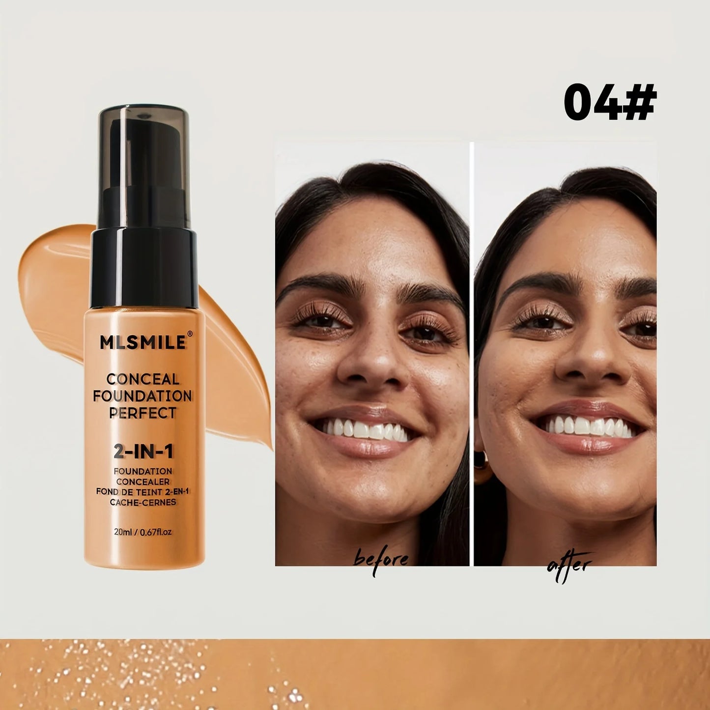 Base de maquillaje líquida y corrector 2 en 1 MLSMILE: cobertura total, resistente al agua, hidratante