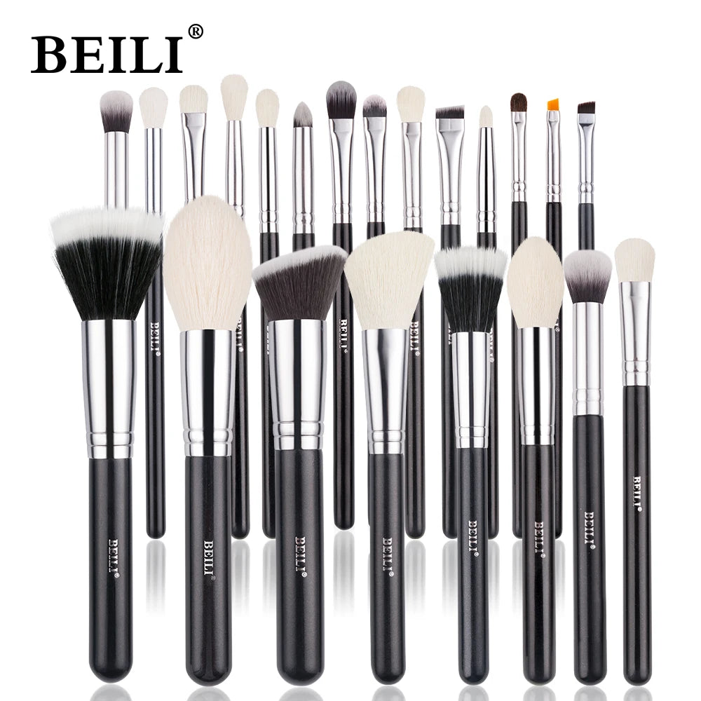 BEILI 30pcs Black Makeup Brush Set – Goat Hair & Synthetic Professional Kit C150