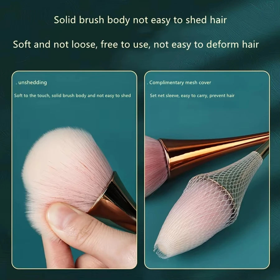 WRDEW Rose Gold Fan Makeup Brush – Soft Blush, Highlight & Powder Brush