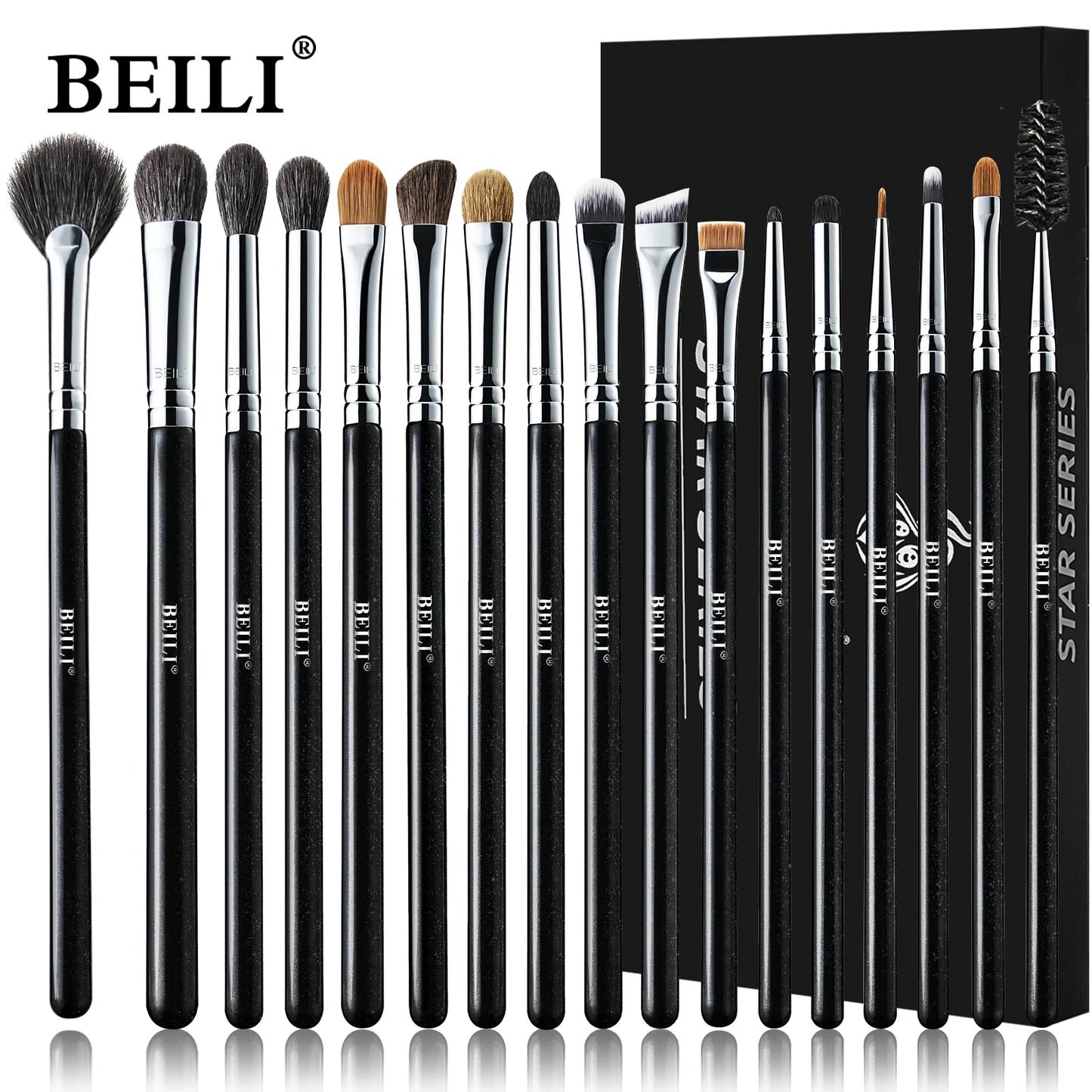 BEILI 30pcs Black Makeup Brush Set – Goat Hair & Synthetic Professional Kit C60