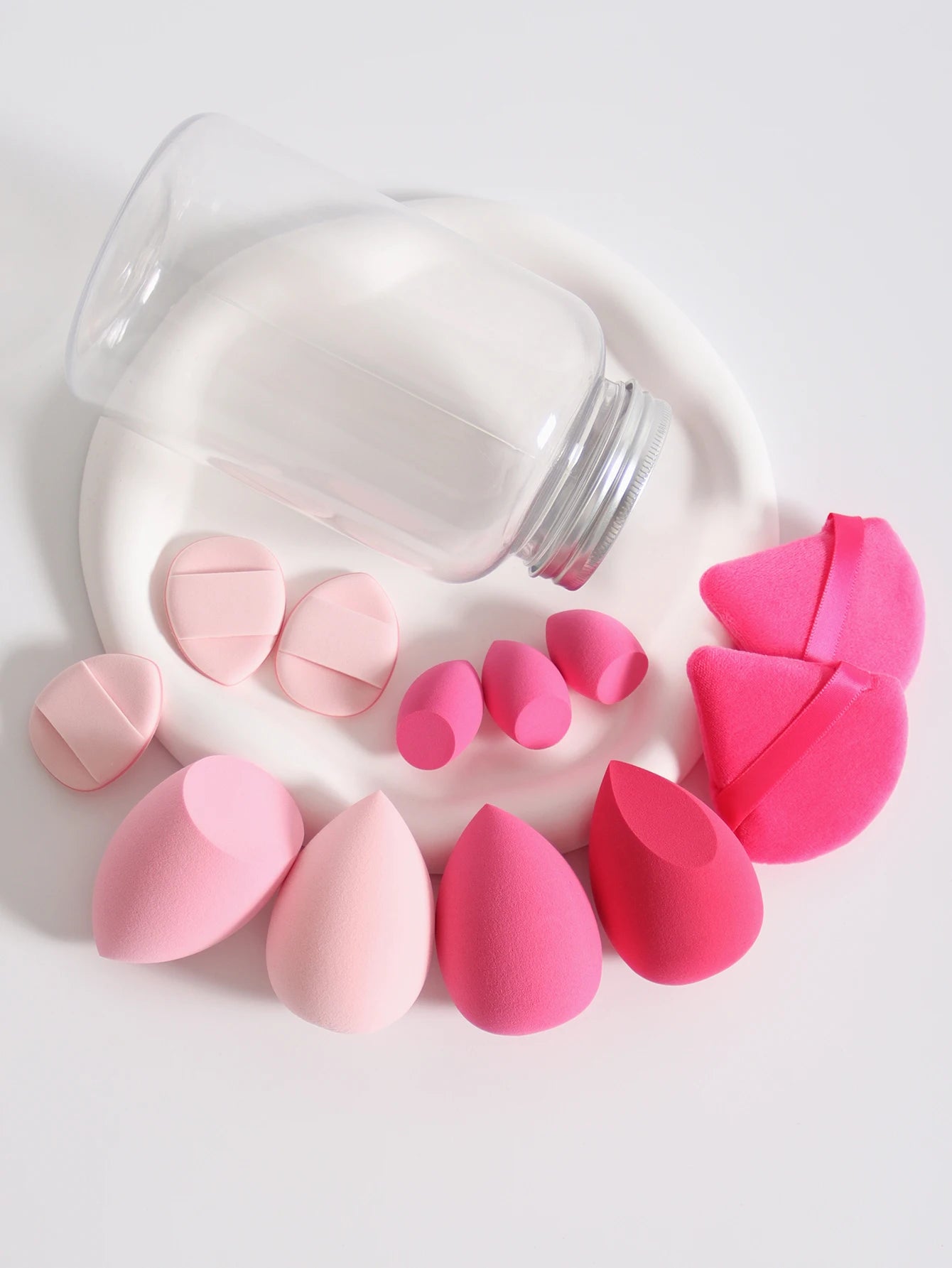 Esponjas de maquillaje de doble uso Luxury Glow, 12 unidades, con frasco de almacenamiento – Sin látex