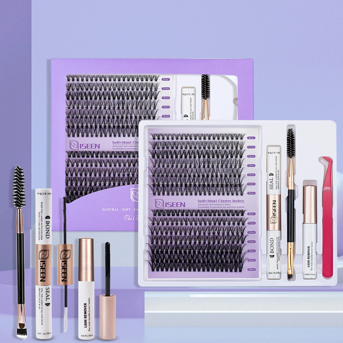 ISEEN DIY Lash Extension Kit – Mixed Lash Clusters with Bond, Remover & Tools