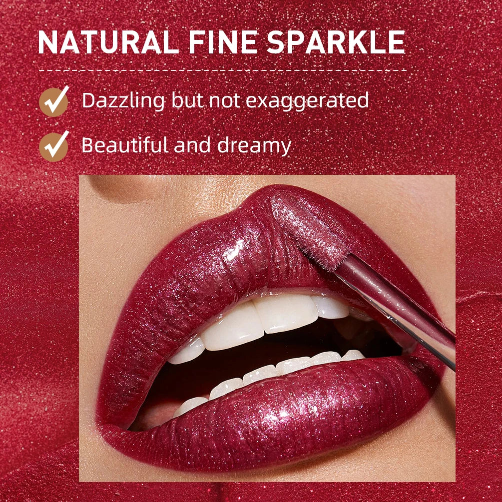 Brillo de labios con brillo de diamante QIBEST: resistente al agua, duradero y brillante.