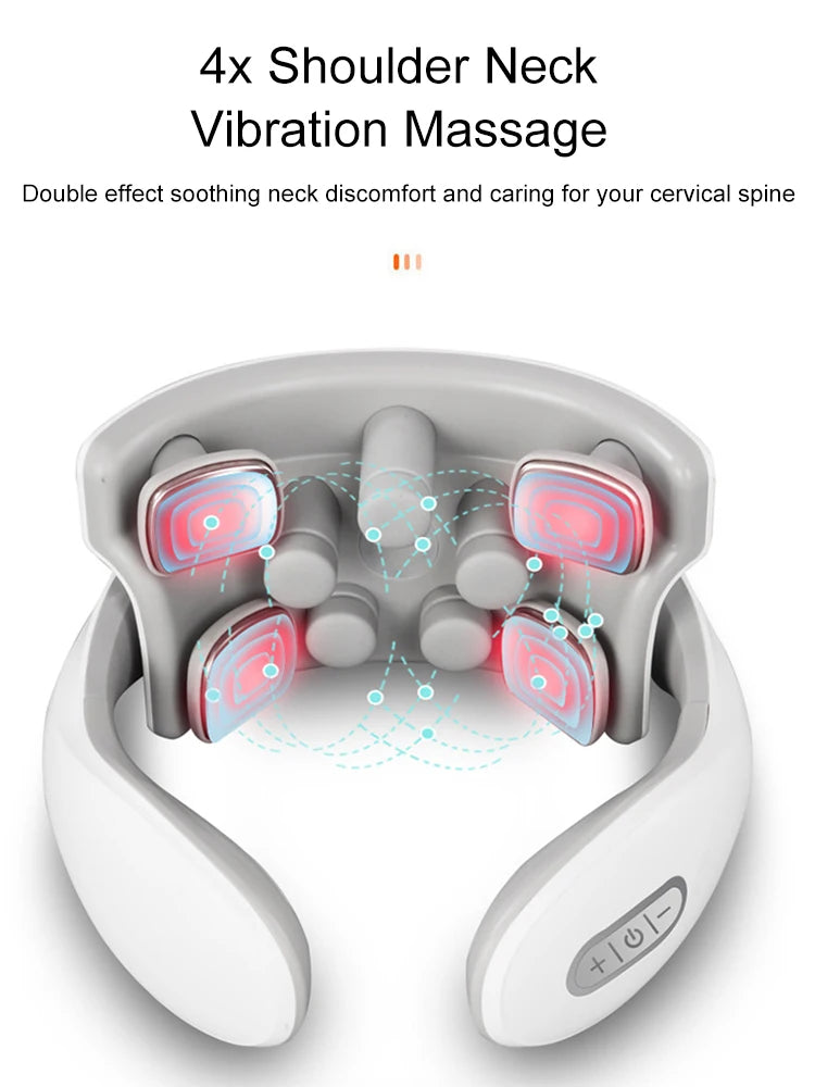 Máquina de masaje cervical LuxuryGlow con 4 unidades de calefacción, protección para cabeza y cuello, respiración, vibración ligera y compresas calientes para la columna cervical.