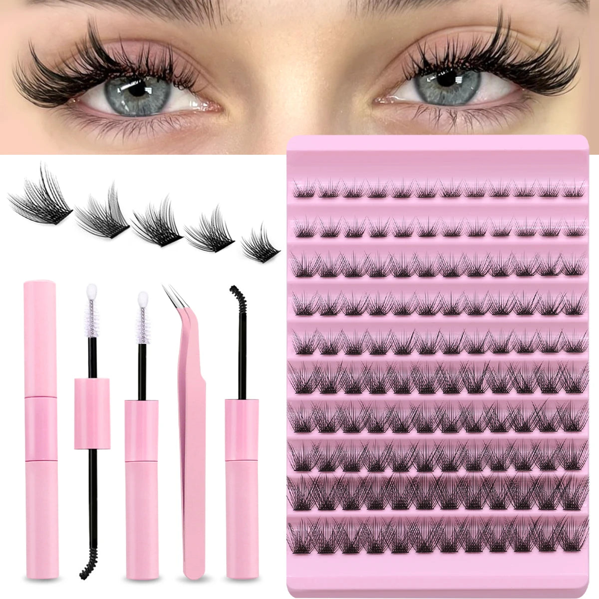 GROINNEYA DIY Lash Extension Kit – Individual Cluster Lashes with Glue & Remover (Natural Look)