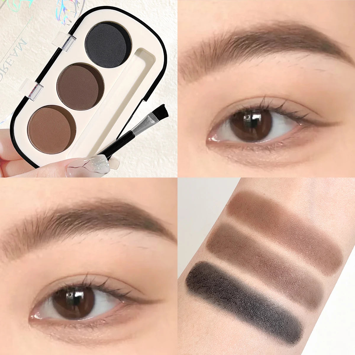 LuxuryGlow 3-Color Eyebrow Powder Palette with Brush – Long Lasting, Natural Finish