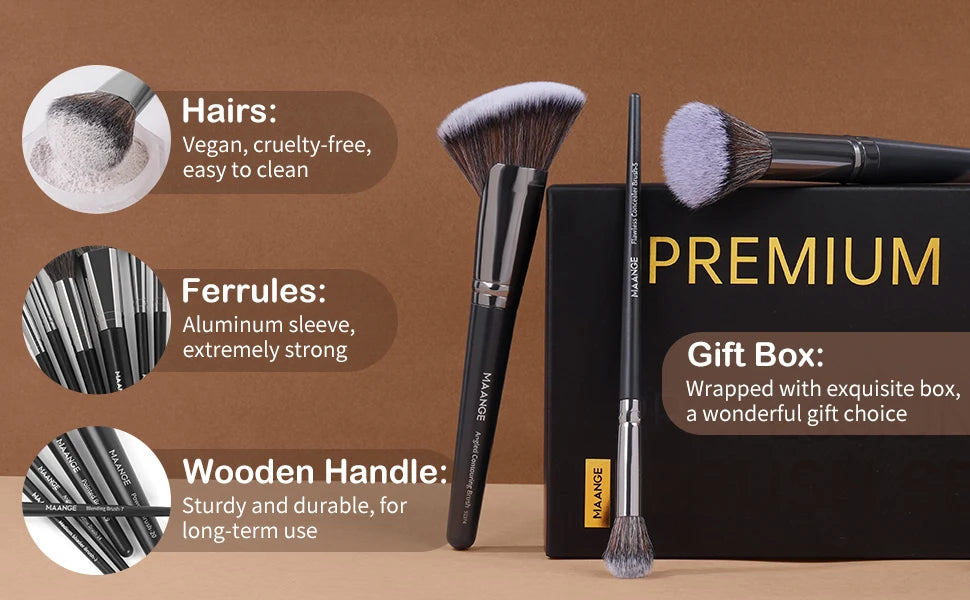 MAANGE - Juego de 25 brochas de maquillaje profesional para rostro y ojos en caja de regalo