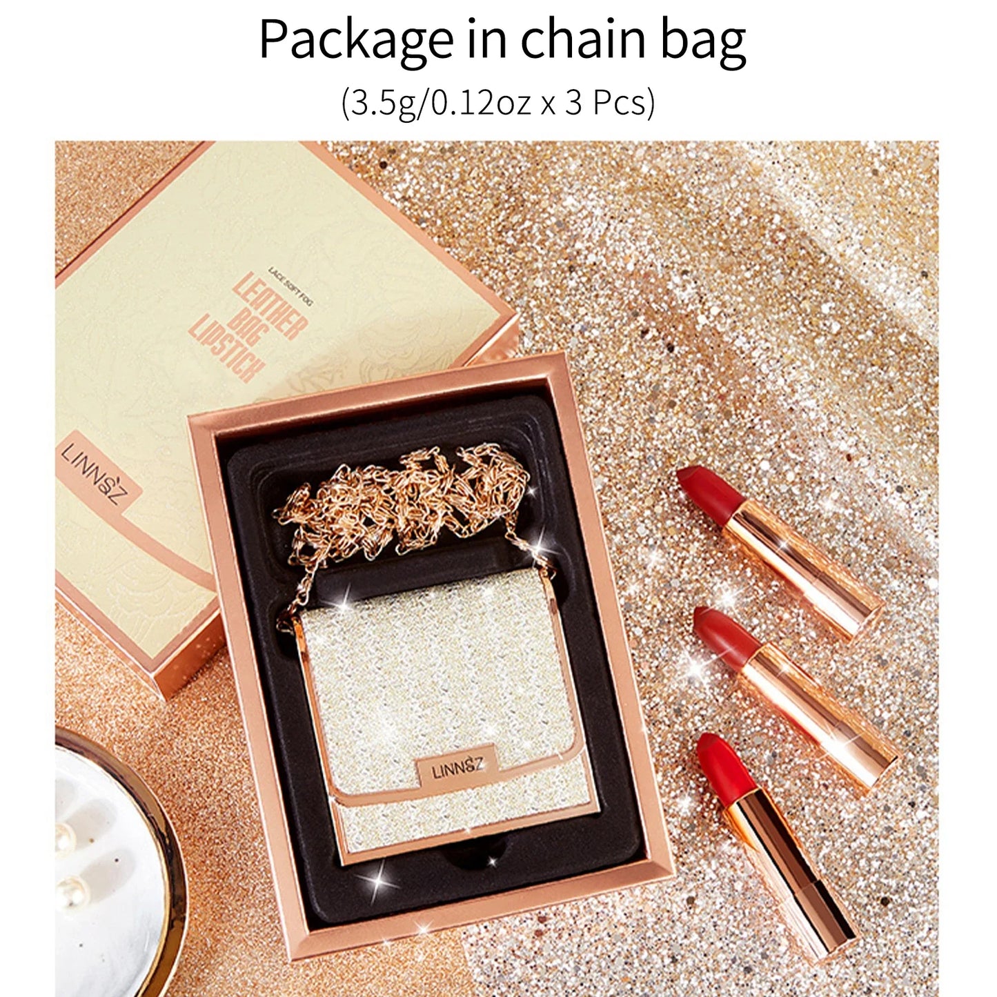 LUXURYTO - Juego de 3 labiales mate con bolsa plateada - Duraderos y resistentes al agua