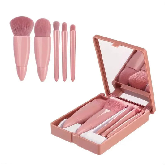RELI 5-Piece Mini Travel Makeup Brush Set – Compact Cosmetic Brushes with Case & Mirror