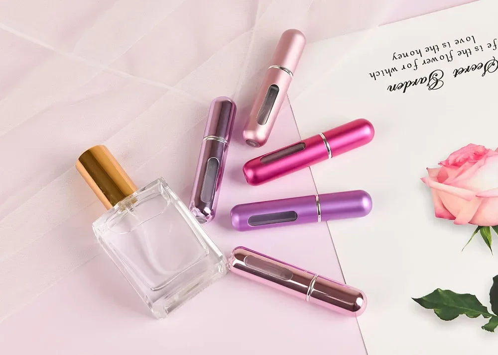 Atomizador de perfume portátil LuxuryGlow de 5 ml/8 ml: botella de viaje recargable con pulverizador para fragancias y alcohol