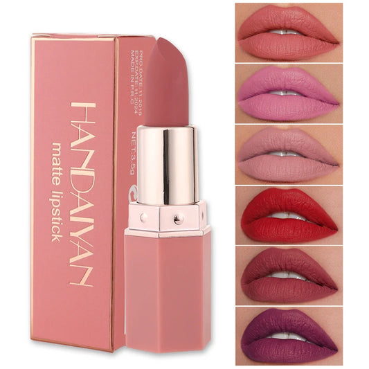 Handaiyan 6-Color Matte Velvet Lipstick Set – Waterproof, Long-Lasting Nude & Red Shades
