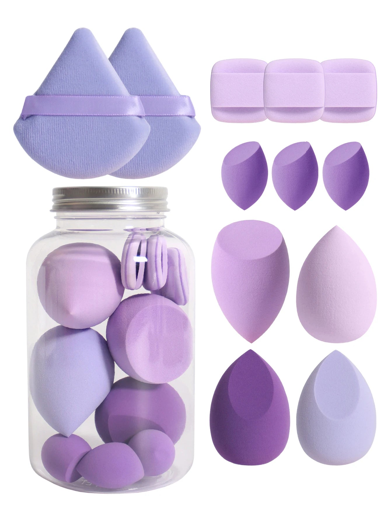 Esponjas de maquillaje de doble uso Luxury Glow, 12 unidades, con frasco de almacenamiento – Sin látex