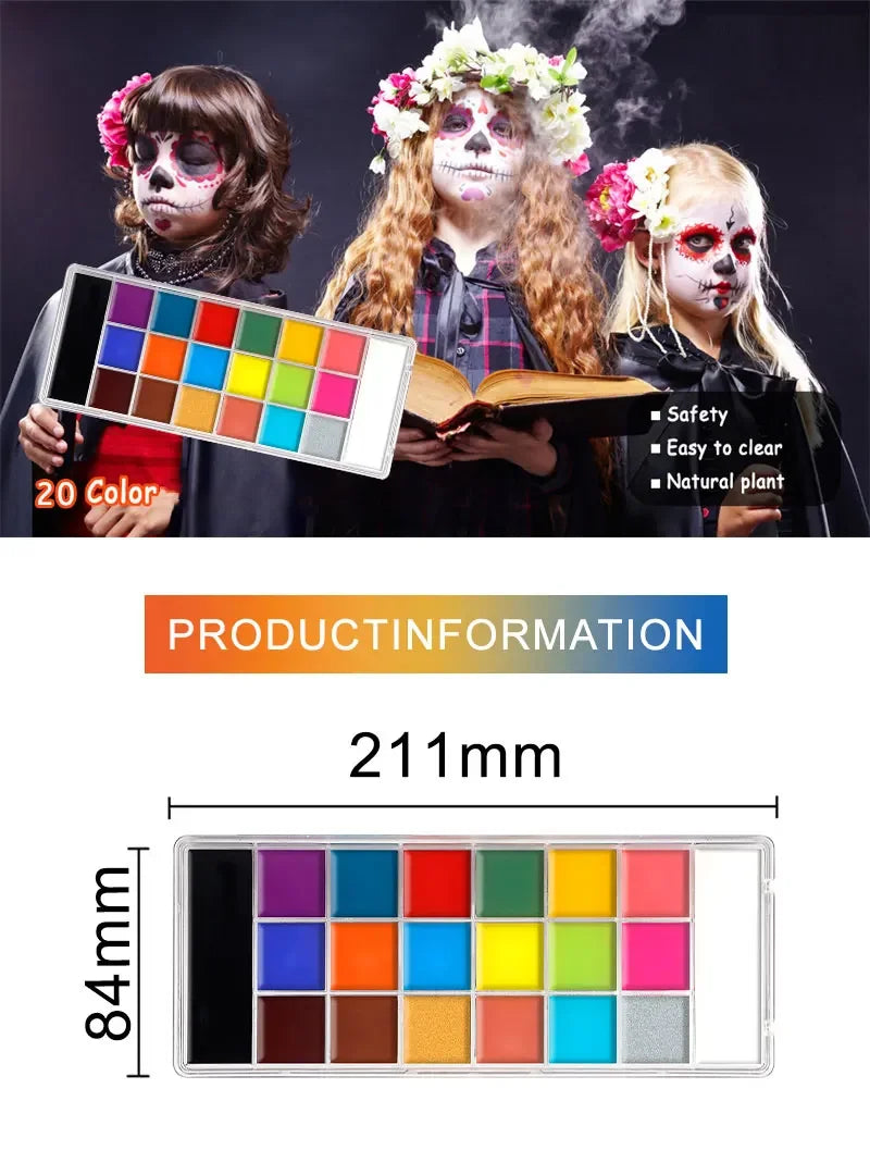 LuxuryGlow 20-Color Face & Body Oil Paint Set – Non-Toxic, Safe for Kids, Halloween & Cosplay Art Kit with Brush