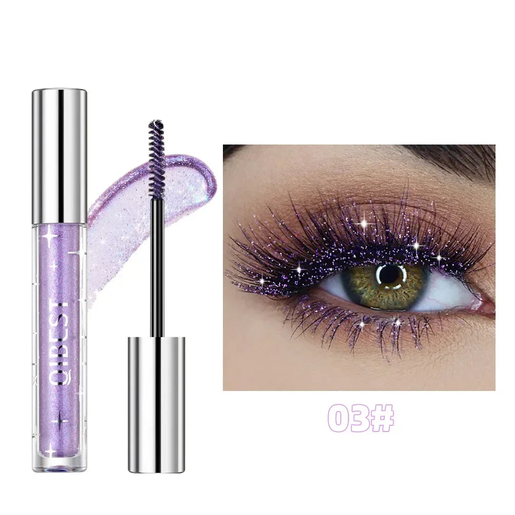 LuxuryGlow Diamond Purple Glitter Mascara – Curling, Volumizing & Sweatproof Shine