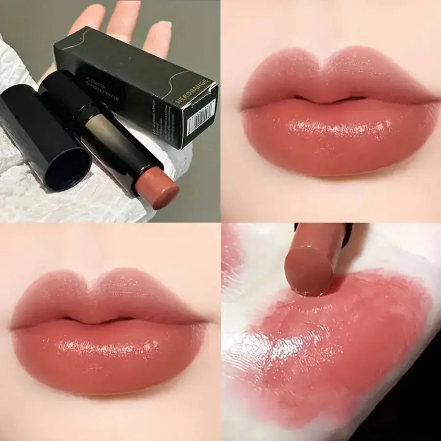 Lápiz labial resistente al agua LuxuryGlow Red Brown: hidratante, duradero y con brillo de espejo.
