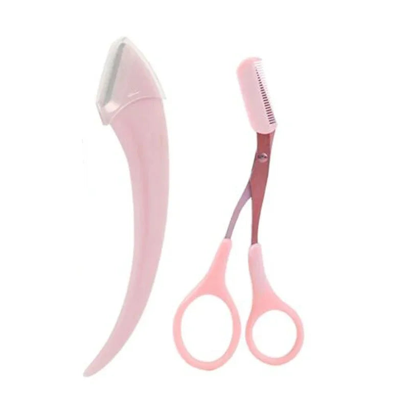 Navaja recortadora de cejas y afeitadora facial LuxuryGlow: herramienta de cuidado personal para mujeres con tijeras y peine (plástico, 12,8 cm)