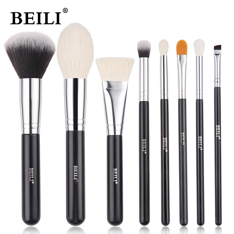 BEILI 30pcs Black Makeup Brush Set – Goat Hair & Synthetic Professional Kit C60