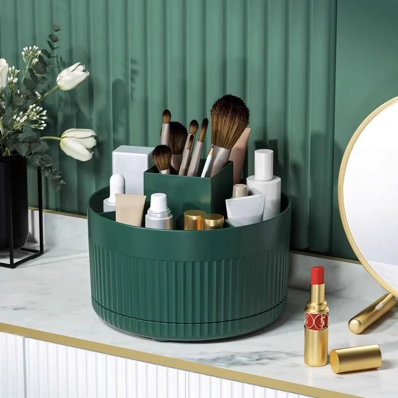 LuxuryGlow 360° Rotating Makeup Organizer Box — Desktop Cosmetic & Jewelry Holder