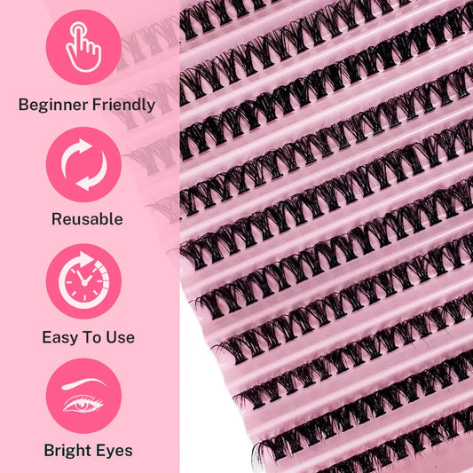 JPNPL MJ 200pcs DIY Cluster Lash Extension Set – 8–16mm Mixed Natural Volume Lashes