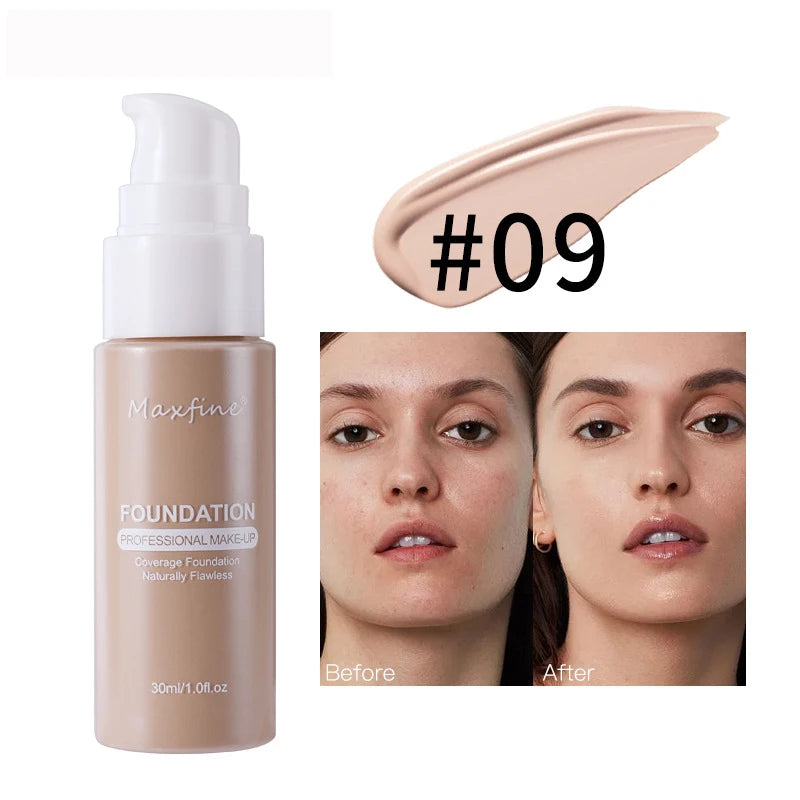 Base de maquillaje líquida MAXFINE: resistente al agua, al sudor y de cobertura total (30 ml)