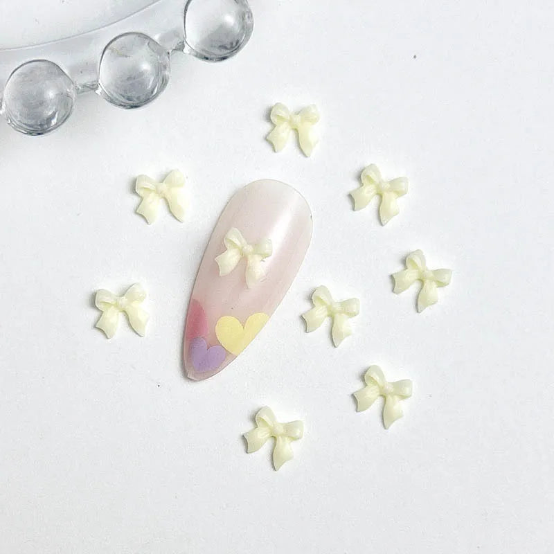 LuxuryGlow 50Pcs 3D Resin Bowknots Nail Art Decorations – Mini Acrylic Ribbon Charms for DIY Nails